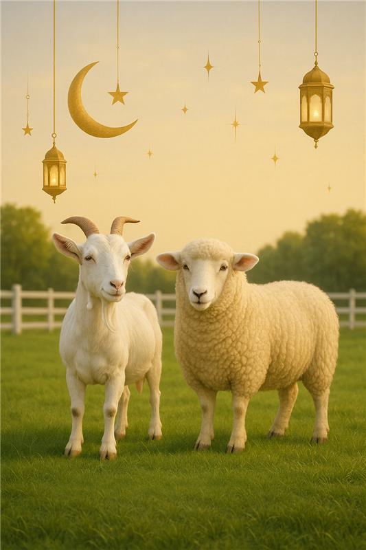 A goat and a sheep in a field